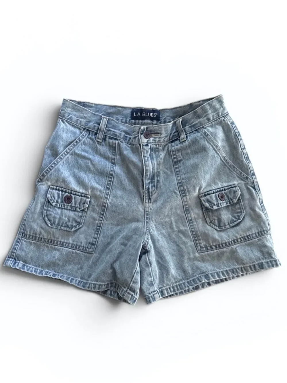 VTG L.A. Blues High Rise Denim Cargo Shorts Women's Size 6 Light Wash 100% Cotto